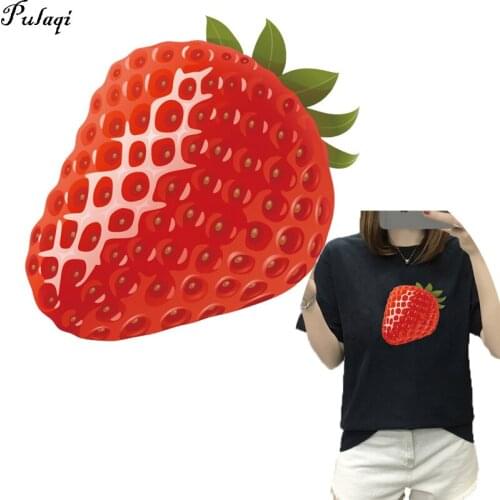 Pulaqi Cartoon Strawberry Iron-on Patch for T-shirt Heat Transfer Clothes Patches DIY Household Decoration Appliqued Stickers H