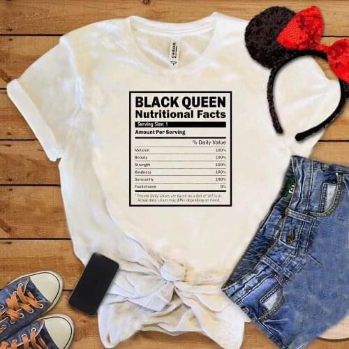 2021 Black Queen Nutrition Facts Woman Tshirts Unisex Rectangular Box Shirt Couple Vacation Crew Neck Tops&tee