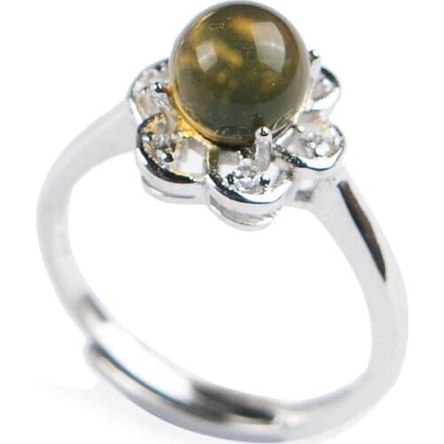 Genuine Natural Yellow Transparent Rare Round Stone Bead Fashion Stering Sliver Women Party Adjustable Size Ring 7*7*7MM