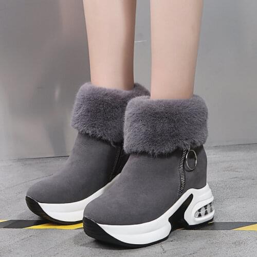 Women Winter Ankle Boot Womens Warm Plush Snow Boots Woman Height Increasing Shoes Ladies Flock Zip Platform Female Footwear