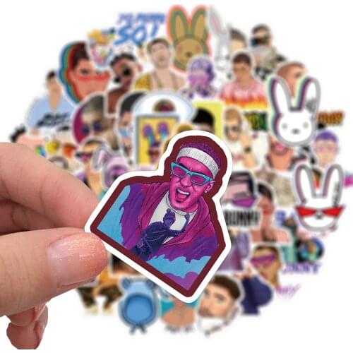 50PCS Hot Puerto Rican Singer Bad Bunny Stickers Laptop Guitar Luggage Cool Waterproof Graffiti Sticker Decal Kid Classic Toys