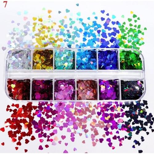 12 Grids Fluorescence Hollow Star Sequins Neon Heart Nail Art Glitter Flakes 3D Colorful Slice Nail Art Decorations for Manicure