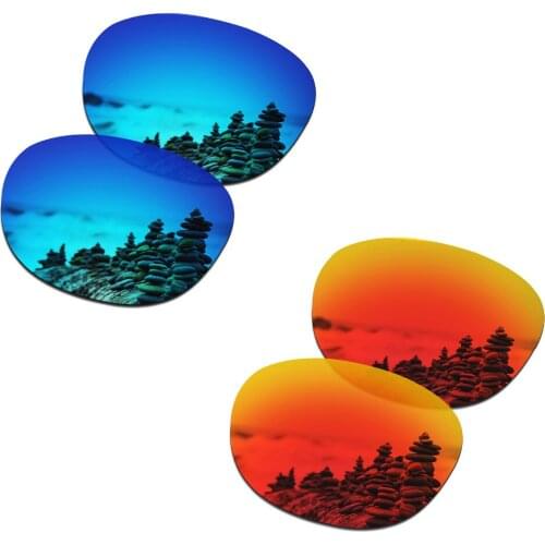 SmartVLT 2 Pairs Polarized Sunglasses Replacement Lenses for Oakley Latch Ice Blue and Fire Red
