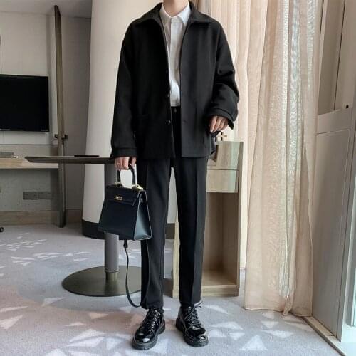 2021 (jacket +pants) Winter Mens Leisure Suit Jackets Male Woolen Blends Fashion Pants Short Set Tracksuit Casual Pants S-XL