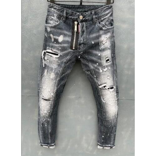 2021 CASUAL Jeans Pants Design Cool Top Jeans Men Slim Jeans Denim Trousers Blue Hole Pants Jeans For Men