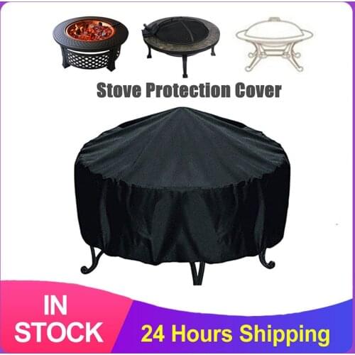 210D Oxford Cloth Portable Barbecue Grill Garden Solid Round Silver Coated Dustproof Waterproof Protective Cover Fire Pit Cover