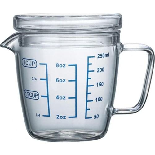 250ml/500ml Measuring Cup Graduated with Lid Transparent Heat Resisting Glass Multipurpose Milk Cup for Home Drinkware Glass