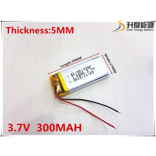 3.7V 300mAh 501739 Lithium Polymer Li-Po li ion Rechargeable Battery cells For Mp3 MP4 MP5 GPS mobile bluetooth