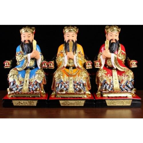 3PCS Taoism Buddhism Gods buddha figure SAN GUAN DADI TIAN GUAN DI GUAN SHUI GUAN Asia family protection HOME FENG SHUI statue