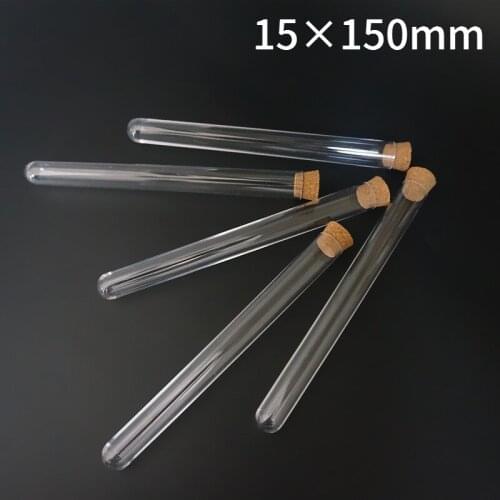 30pcs/lot 15x150mm Lab Clear Plastic Rounding Bottom Test Tube With Cork For Wedding Or School Laboratory