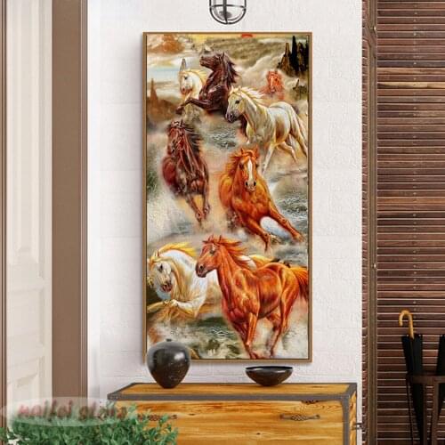 5d Diy Square/Round Diamonds Embroidered Eight Horses Picture Porch Vertical Living Room diamond painting cross stitch N1244