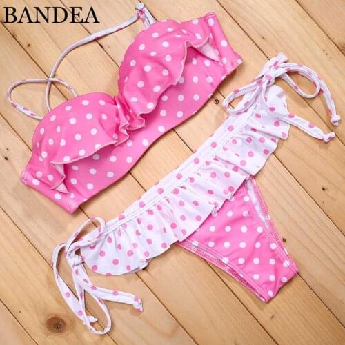 BANDEA2019 Beadeau Swimwear biquini Swimsuits Push UP Bathing Suit Bikini Brazilian Vintage Pink Dot sexy bikini maillot de bain