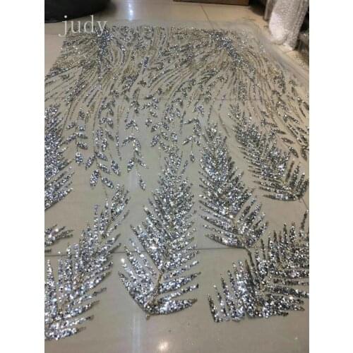Free shipping HL0266# Gold silver pine twig pattern African cloth glitter powder mesh Nigerian dress for wedding gowns