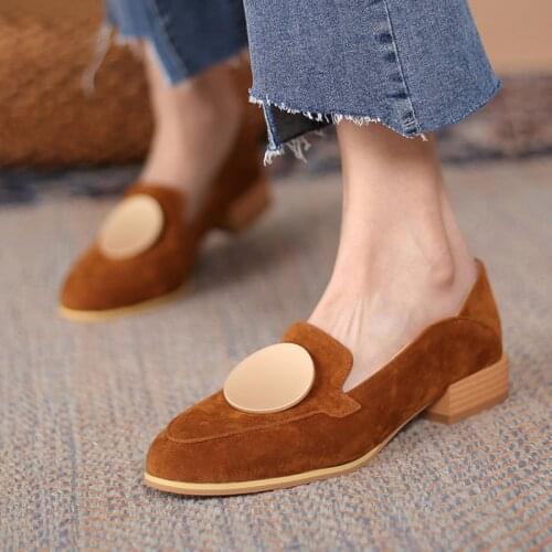 BLXQPYT Loafers for Women Slip on Shoes Faux Suede Casual Ladies Low Heel Round Toe Fashion Casual Small & Big Size 30-48 8802