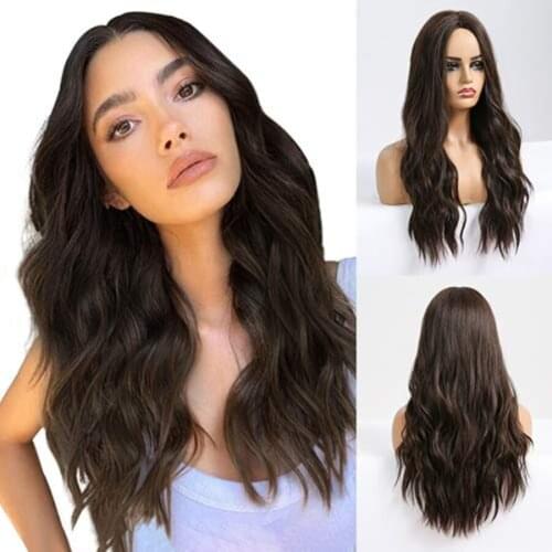 Alynn Long Body Wave Wig Synthetic Dark Brown Hair Natural Fashion Wigs Heat Resistant For Women’s Daily Party Use Cosplay Wig
