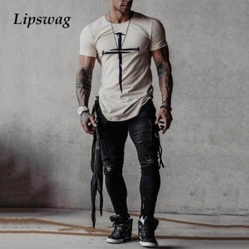 Vintage Cross Print T Shirt For Men Summer New Casual Short Sleeve Tee Shirts 2021 Fashion Slim O Neck Pullover Tops Streetwear