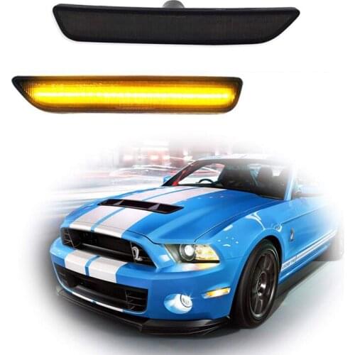 Gtinthebox Smoked Lens Front Side Marker Lamps White/Amber/Red LED Lights Lamps For 2010-2014 Ford Mustang front bumpe
