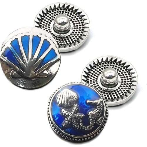 Beach BLUE metal Rhinestone Snap Buttons w229 beach Diy Jewelry fit 18mm Snap button Necklaces/Bracelets for women