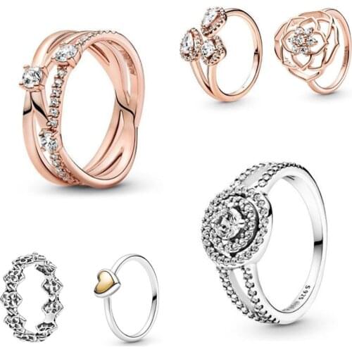 Authentic 925 Sterling Silver Two Tone Domed Golden Heart Rings For Women Wedding Party Gift Fashion Jewelry