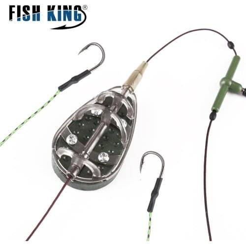 FISH KING 30-100g Carp Fishing Line With Hook Hair Rigs Leader Feeder Metal Bait Cage Sinker Fishing Accessories