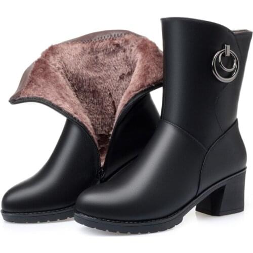 Hot New Warm Winter Boots In-tube Knight Boots Snow Shoes Plush / Wool Women Boots Winter Shoes High Heel Genuine Leather Boots