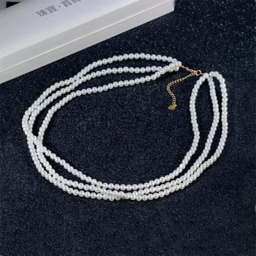 Liemjee Fashion Personality Party Jewelry Three Layers Beads Pearls Tie Necklace For Women Feature Namour Charm Gift All Seasons