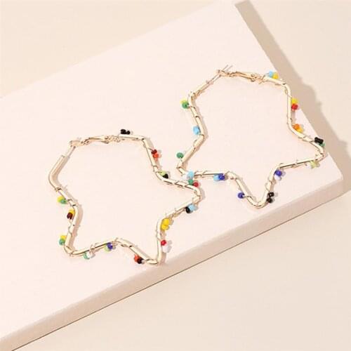 Fashion Gold Color Big Geometric Hoop Earrings for Women Boho Bead Earrings Wedding Party Jewelry Gift 2020