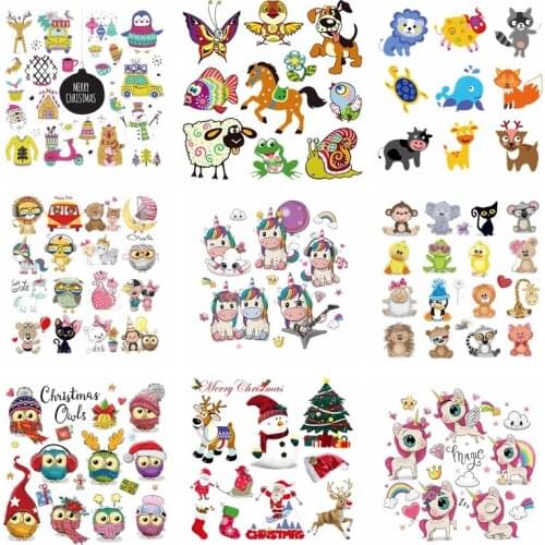 Cartoon Small Animals Iron-on Transfers For Clothing Cute Unicorn Cat Dog Patches For Clothing Rainbow Stickers On Baby Clothes