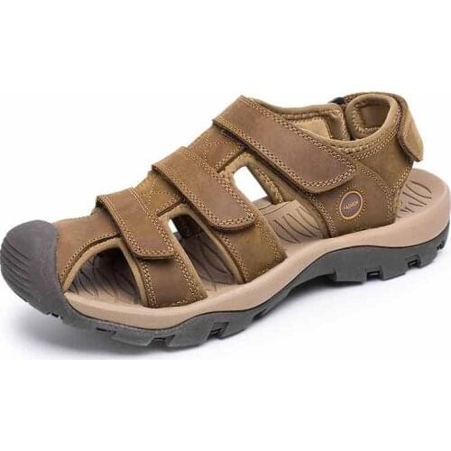New mens casual outdoor beach sandals cowhide leather 38-46P lightweight hollow exquisite mens sandals