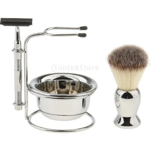 MagiDeal Mens Beard Grooming Kit with Shaving Brush Straight shaving Razor Bowl Safety Stand Men Facial Beard Cleaning