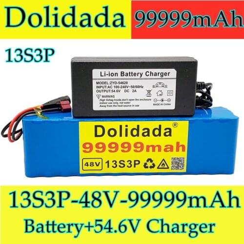 2021 NEW 48V 99.999Ah 1000w 13S3P 48V 18650 Lithium ion Battery Pack For 54.6v E-bike Electric bicycle Scooter with BMS+Charger