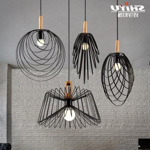 Modern Cage Pendant Light Iron Minimalist Retro Scandinavian Loft Pyramid Pendant Lamp Metal Hanging Lamp E27 Indoor luminaria