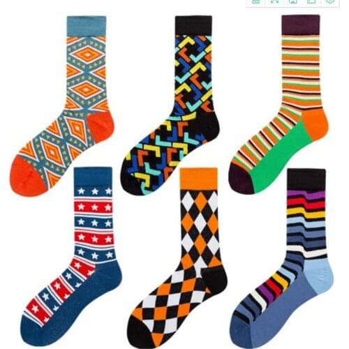 Striped Star, Coffee Stripe, trapezoid, national flower type, color wave, white diamond, men and women cotton tube socks ZQ073