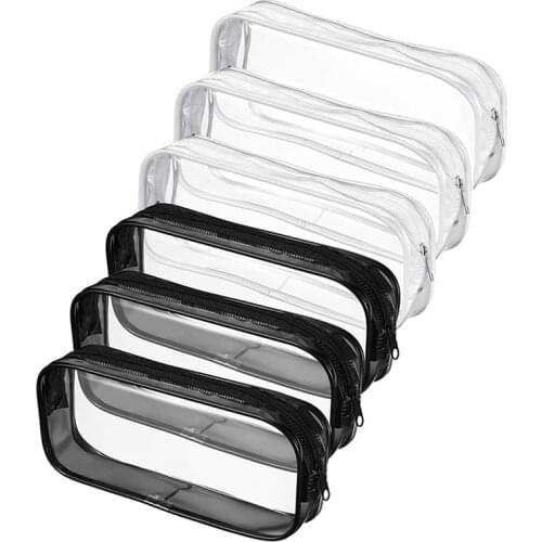 PPYY-6 Pieces Clear PVC Pen Pencil Case with Zipper, for School Office Stationery, Portable Transparent Pencil Bag Makeup Pouch