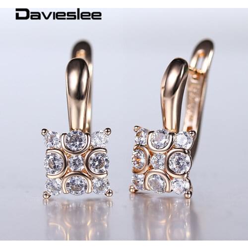Stud Earrings Square Full Clear Cubic Zircon Drop Earring 585 Rose Gold for Women Girls Fashion Jewelry Party Accessories DGE287