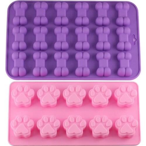 Puppy Dog Paw and Bone Ice Trays Silicone Pet Treat Molds Soap Chocolate Jelly Candy Mold Cake Decorating Baking Moulds