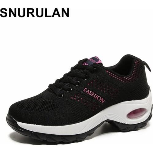 SNURULAN Casual womens shoes on the platform; new womens sneakers with lacing; breathable mesh shoes; womens shoes with flat