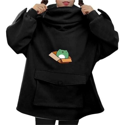 Oversized Hoodie frog Sweatshirts Women Girls Hoodies Zipper Mouth Hooded Pullover Sweatshirt With Pocket Ropa De Mujer 2021