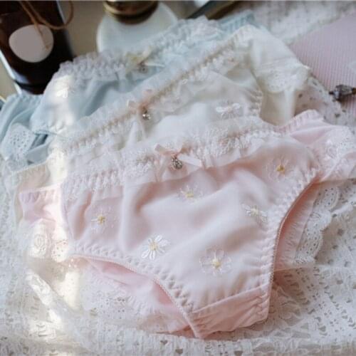 Cute Flowers Embroidered Panties For Women Large Size Ladies Panties Mid Waist Female Briefs