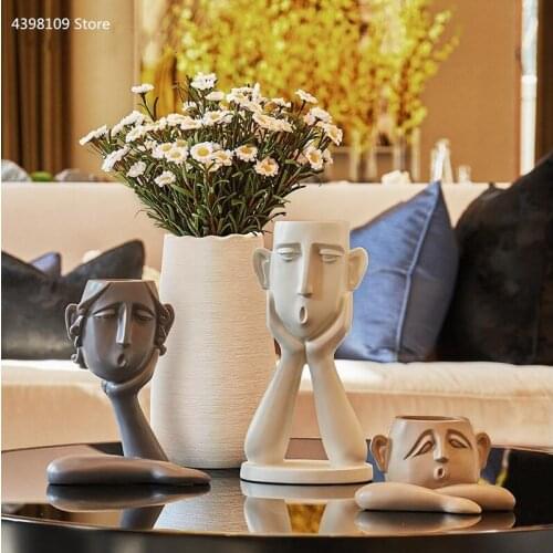 Nordic vase, sculpture, home decoration resin vase, creative abstract face vase, modern minimalist vase, living room statue