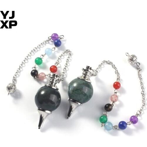 YJXP Indian Agates Round Stone 7 Chakra Beads Reiki Healing Spiritual Dowsing Pendulums Pendant Charms Jewelry Gift