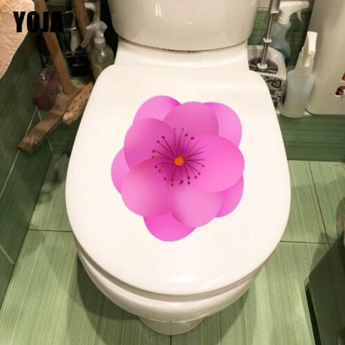 YOJA 21.9*20.1CM Pink Flower Fashion Wall Decor Home Bathroom Toilet Seat Stickers T1-0464