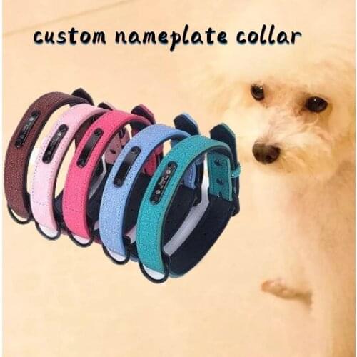 Customized Pet Collar Microfiber Leather Lettering Dog Collar Nameplate Lost-proof Lettering Collar Pet Leash hot