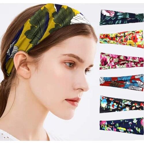 Newly Headbands for Women Bohemian Style Yoga Elastic Headwraps Floral Print Head Wrap Sweat Absorbing Hair Band