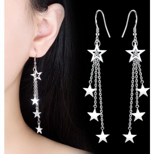 Woman Glittering Star Mid-length Tassel Hook Earrings Jewelry Accessories Gift