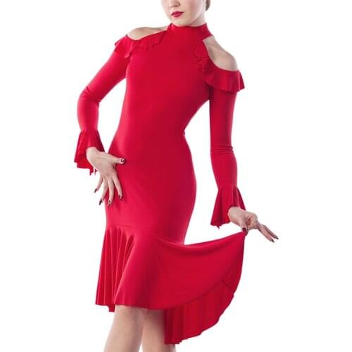 Falbala Latin Dance Stage Competition Dress For Women Salsa Practice Outfit Black Dresses Ballroom Tango Waltz Dance Wear JL1107