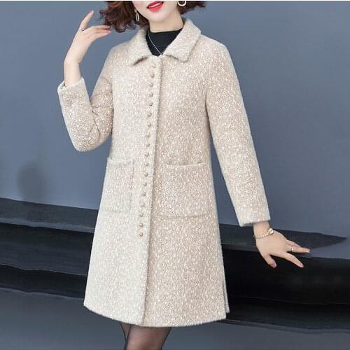 Winter Jacket Coat New Long Mink Woolen coat Womens Autumn loose Casual Woolen coats Female Plus size Thick Warm Overcoats 4XL