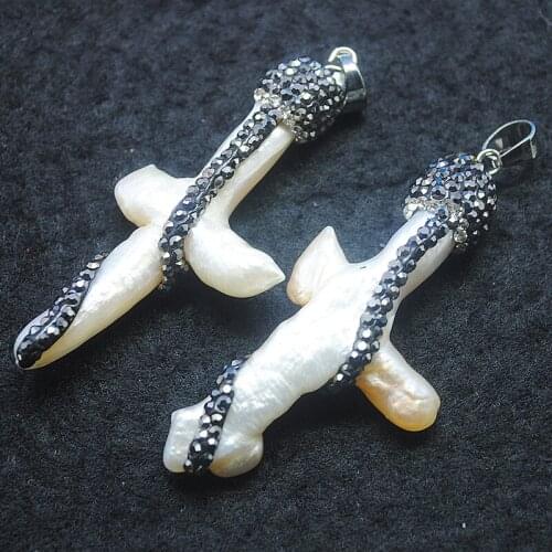 Nature cultured freshwater pearl pendants cross ahpe with rhinestone tape good selling items new arrival mother of pearl pendant