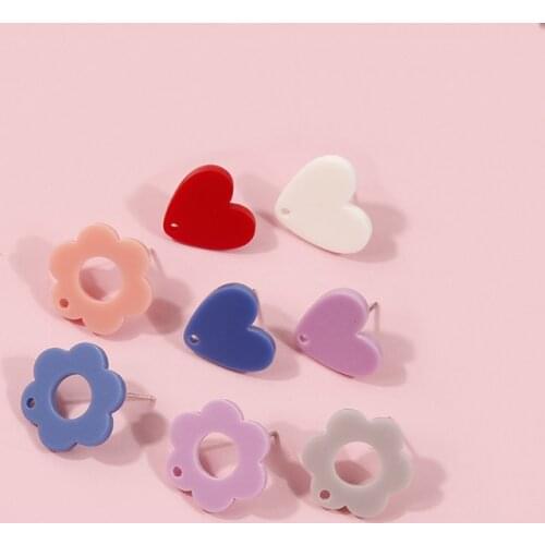 10 PCS 12mm 15mm Acrylic Heart Flowers Stud Earrings Accessories DIY Handmade Materials For Jewelry Making