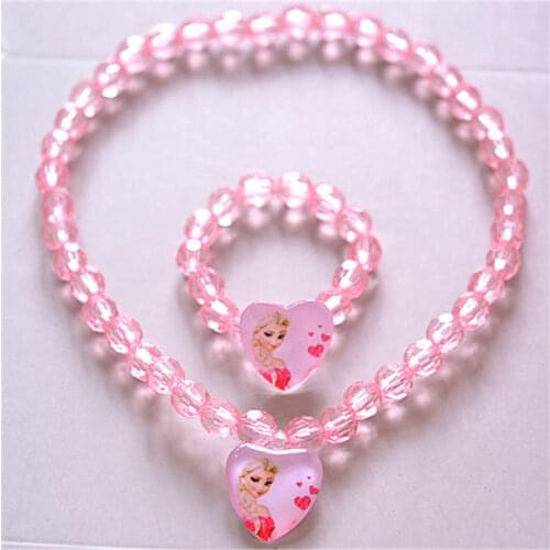 2pcs/lot Disney Childrens doll accessories cartoon new jewelry frozen necklace bracelet Aisha Queen Anna suit small jewelry